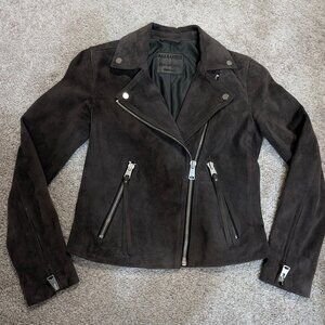 ALLSAINTS Suede Dalby Biker Leather Jacket Size 4 Small - Like New
